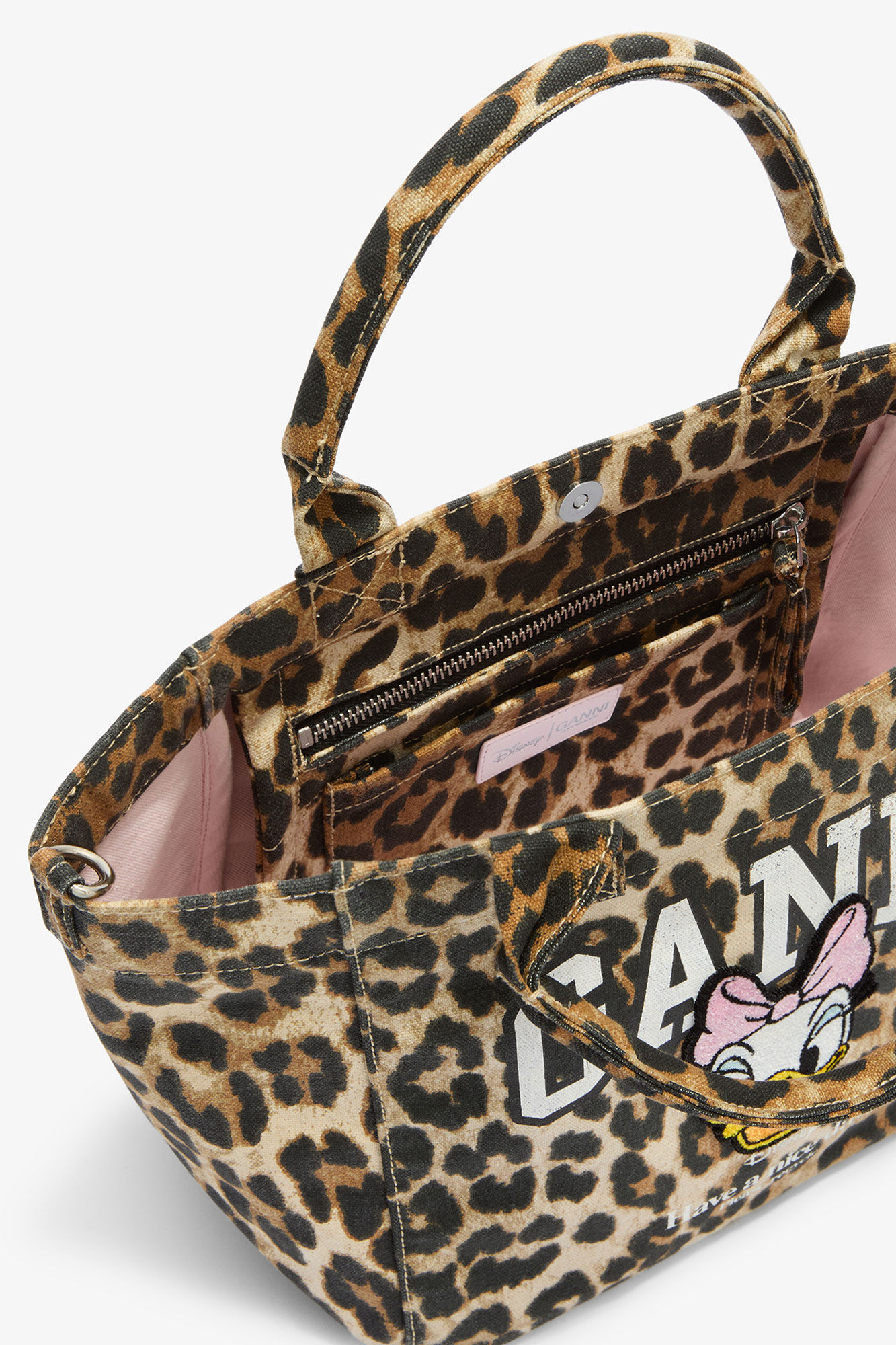 Almond Milk Daisy Duck Leopard Small Tote | GANNI US
