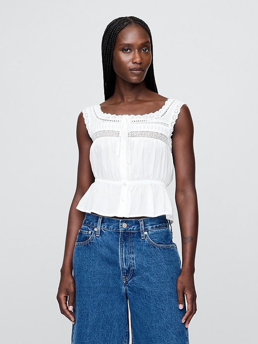 Lace-Trim Peplum Top | Gap
