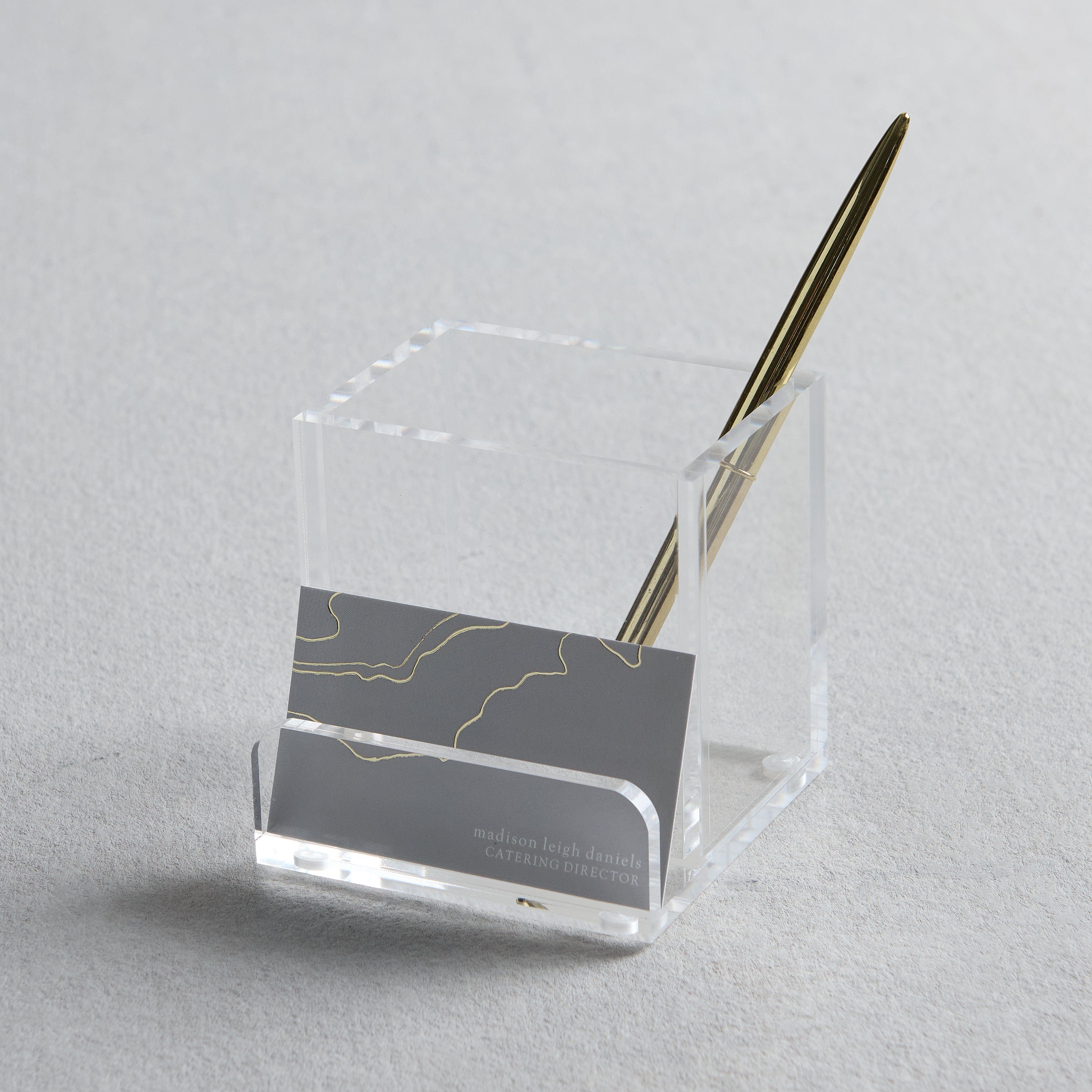 Acrylic Pencil Cup - Desktop Organizer with Business Card Holder
