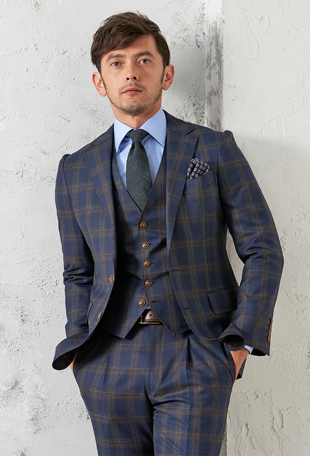 ネイビースーツ・チェックのコーディネート（CANONICO）｜27-162-2