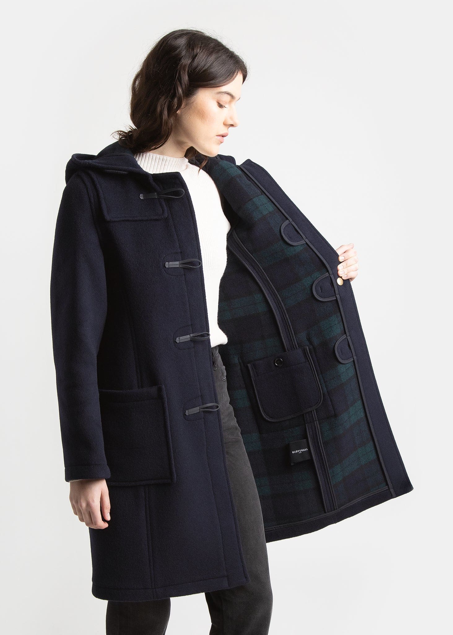 Women's Long Slim Fit Freda Duffle Coat Navy Black Watch | Gloverall