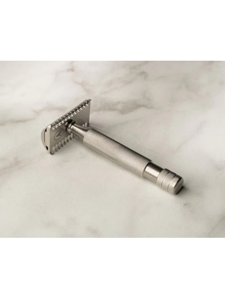 Above The Tie Slant Titanium Safety Razor Open Comb Classic Finish