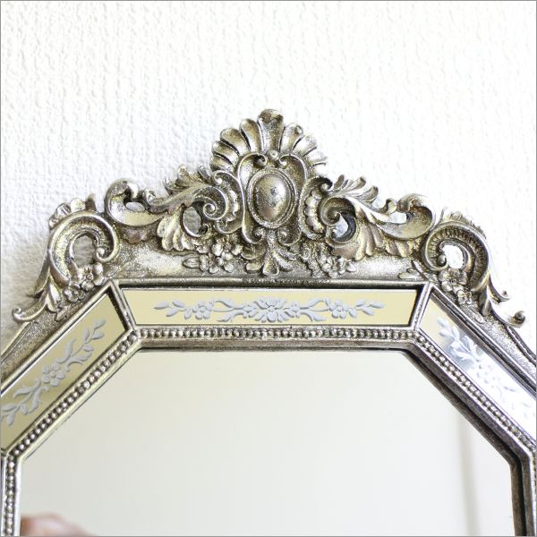 壁掛けミラー 鏡 ウォールミラー おしゃれ アンティーク調 八角形