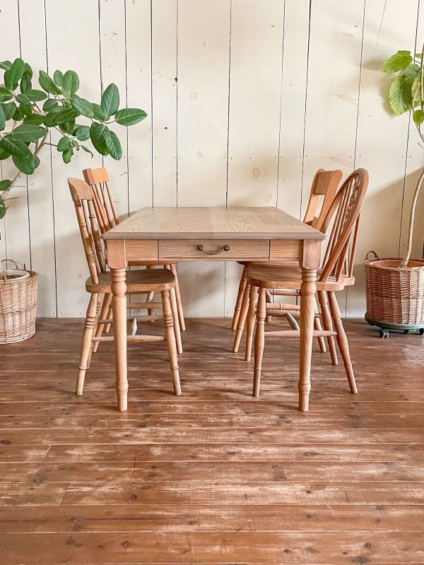 ろくろ脚オークダイニングテーブルW1350グレー色＠大阪東京名古屋