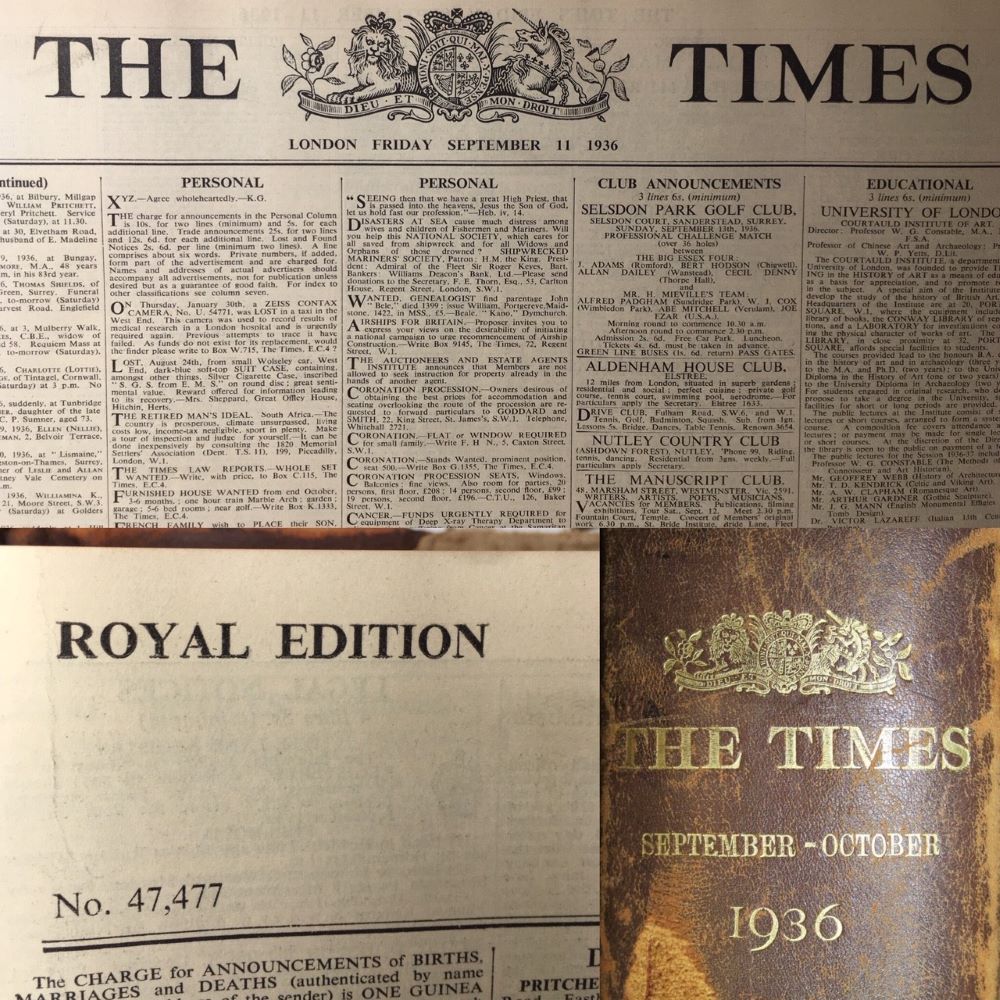 ◇ 大型 古書 『 THE TIMES LONDON 』1936 1月2月 【公式通販】