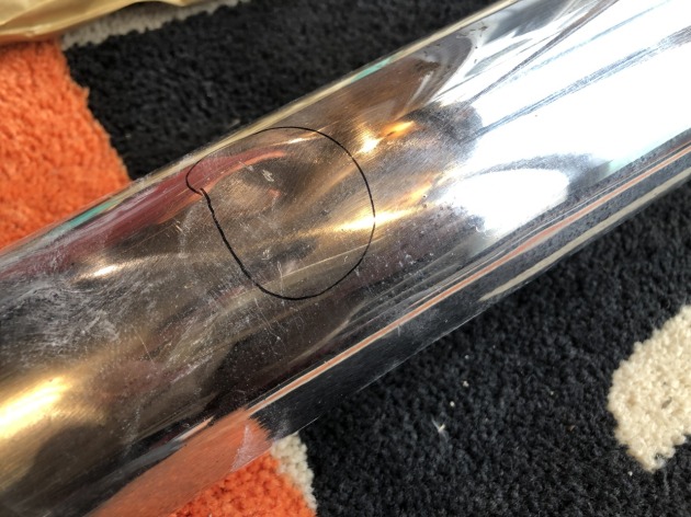 ご相談ご来店！持込みバイクマフラー(デビルマフラー)の凹みを修理