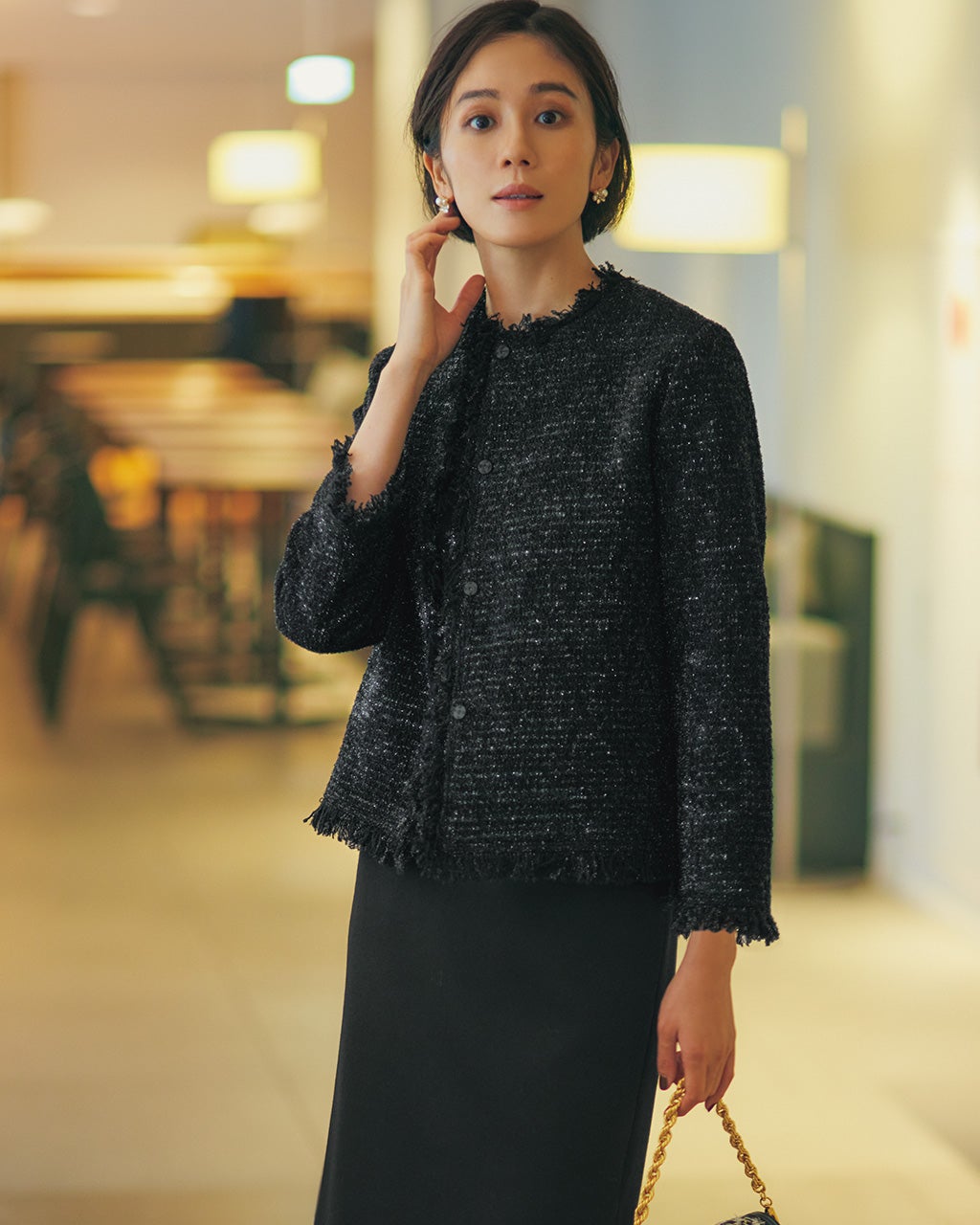 ラメツイード・ノーカラージャケット/DoCLASSE