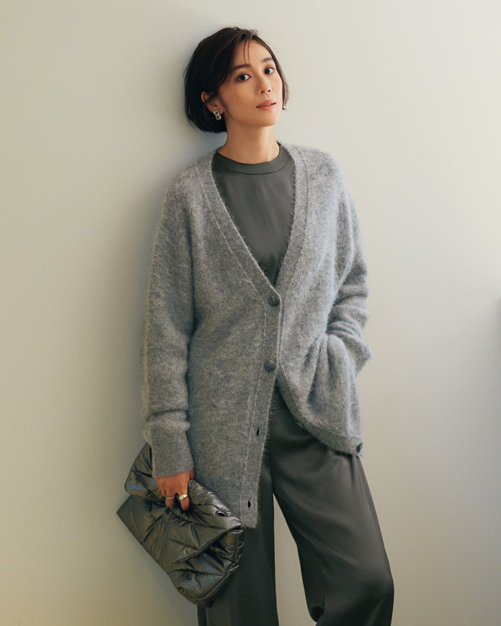 アルパカカーディガン 洗えるアルパカ混ふんわりニットカーデ –