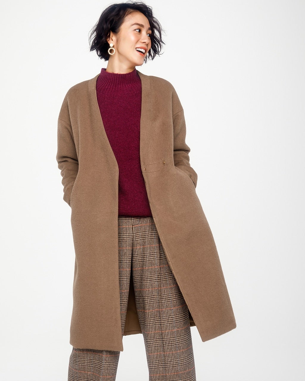 マジカルサーモ リバーシブル・ウールコート/ノーカラー/DoCLASSE