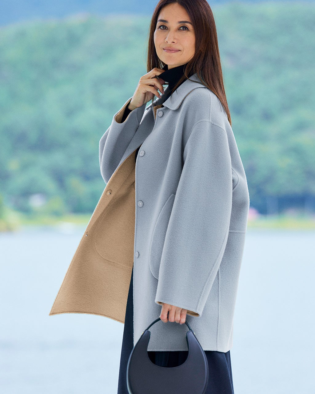 カシミヤ混ウールリバー・コート/DoCLASSE