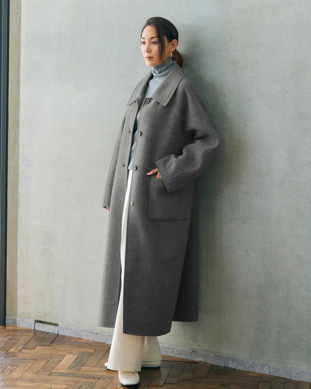 カシミヤ混ウールリバー・ステンカラーコート/DoCLASSE