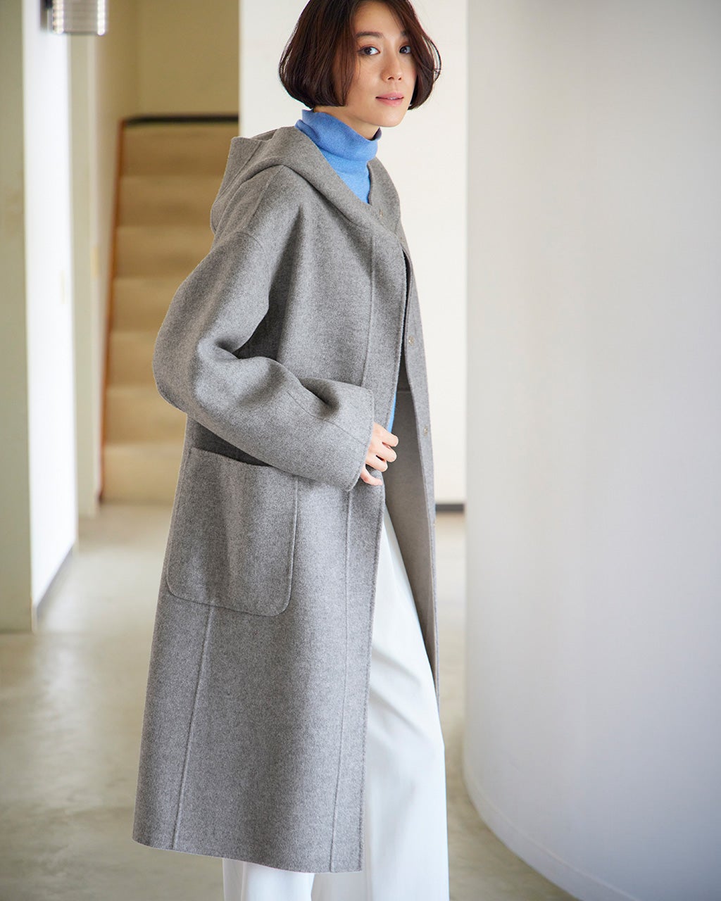 カシミヤ混ウールリバー・リバーフードコート/DoCLASSE