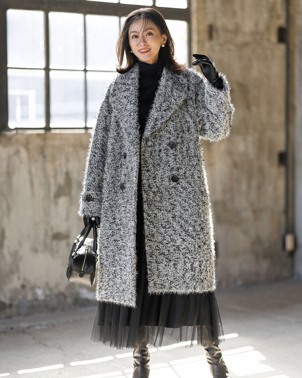 ミックスツイード・ロングチェスターコート/DoCLASSE