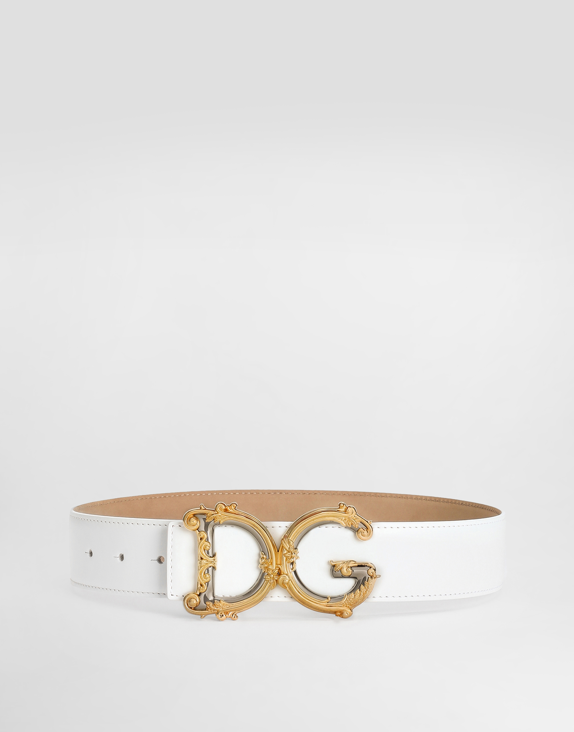 Leather belt with baroque DG logo in White for Women