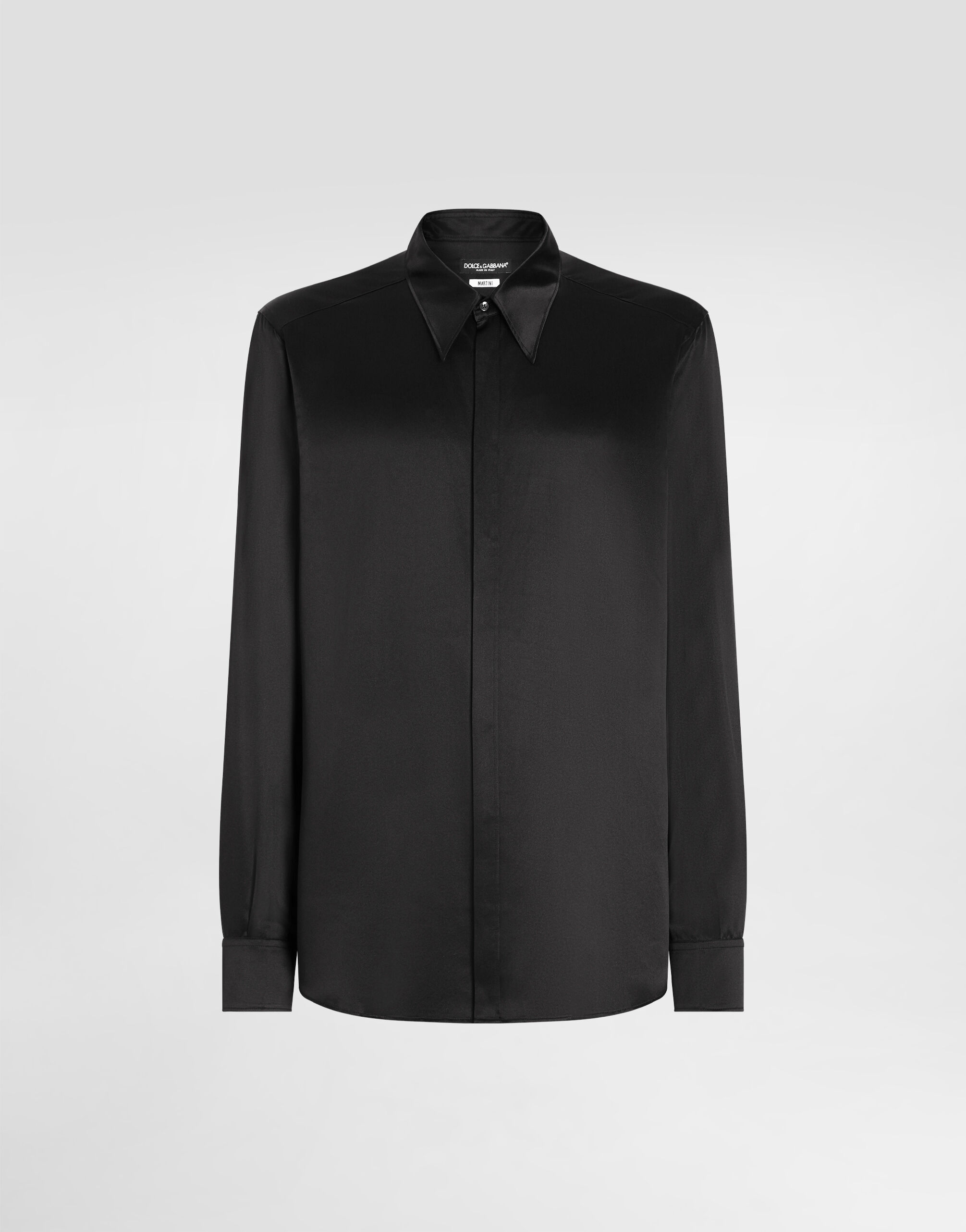 Silk satin Martini-fit shirt in Black for Men | Dolce&Gabbana® US