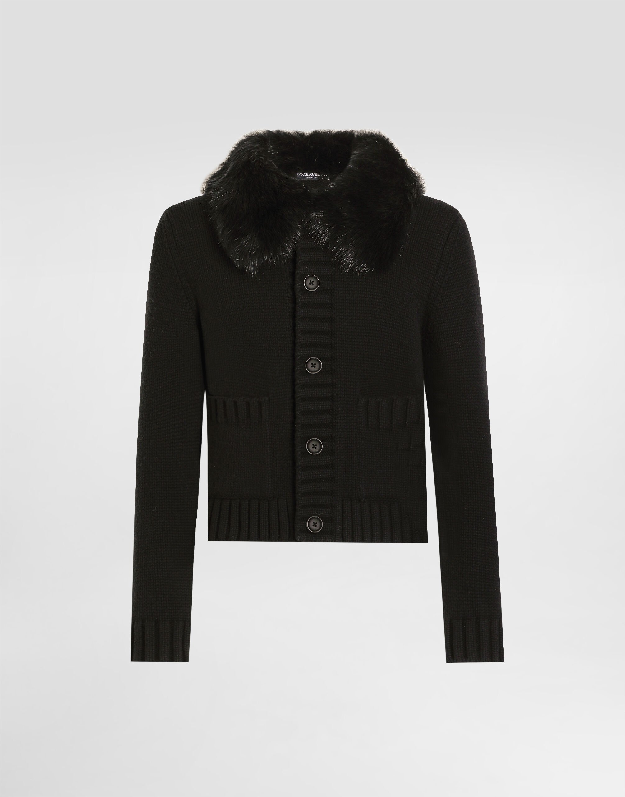 Wool jacket with fur-effect collar in Black for Men
