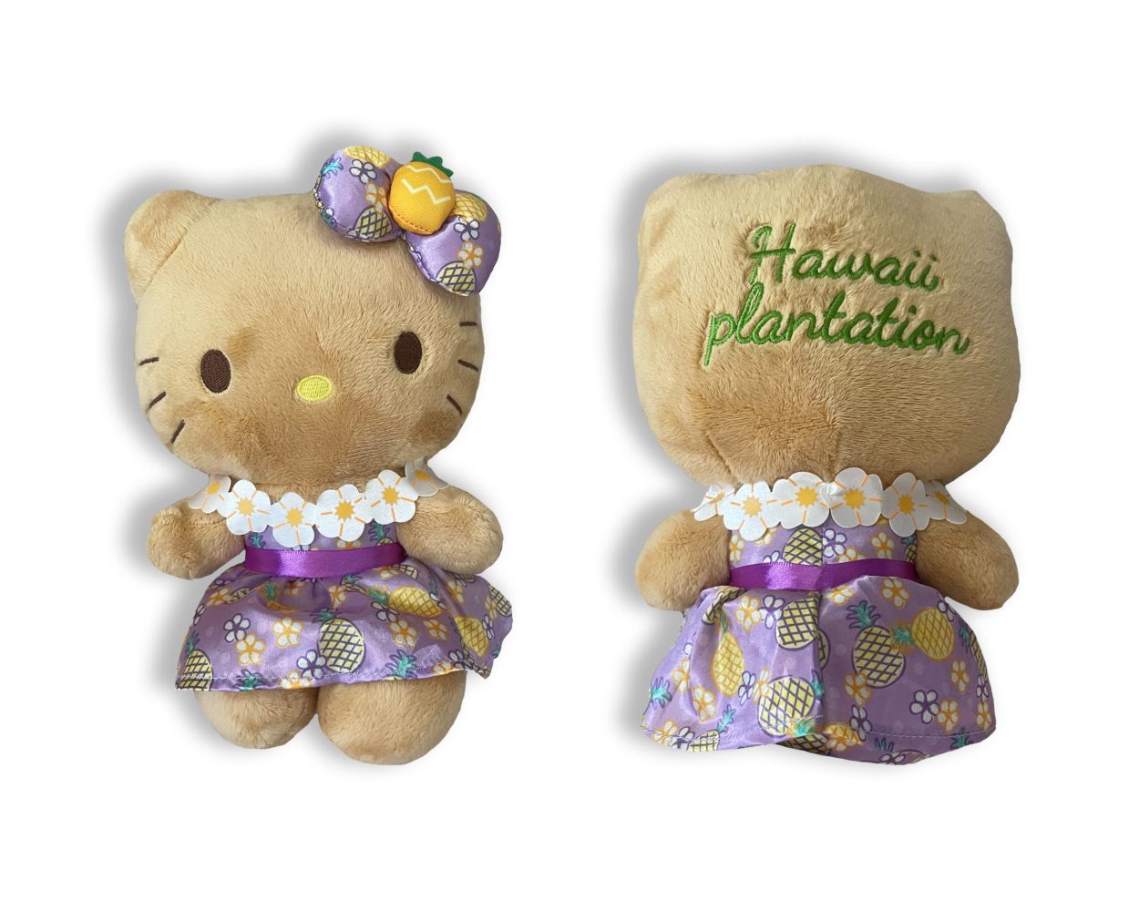 HELLO KITTY - 8″ PLUSH WITH PURPLE DRESS AND LEI - Dole Plantation
