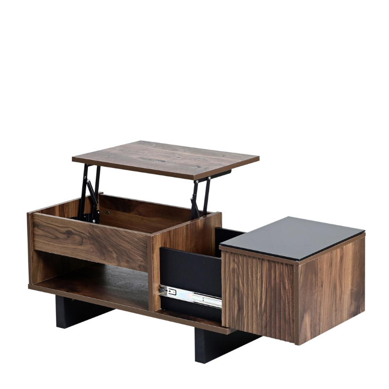 テーブル ローテーブル 昇降式 ガラス天板 引き出し FWM-0003-BRBK JK