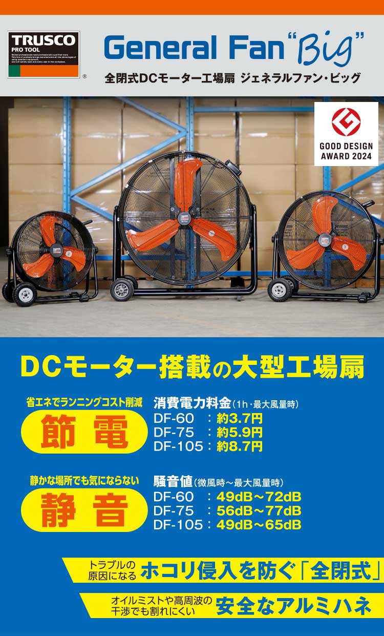 全閉式DCモーター工場扇 ジェネラルファン・ビッグ DF-60 TRUSCO 工場