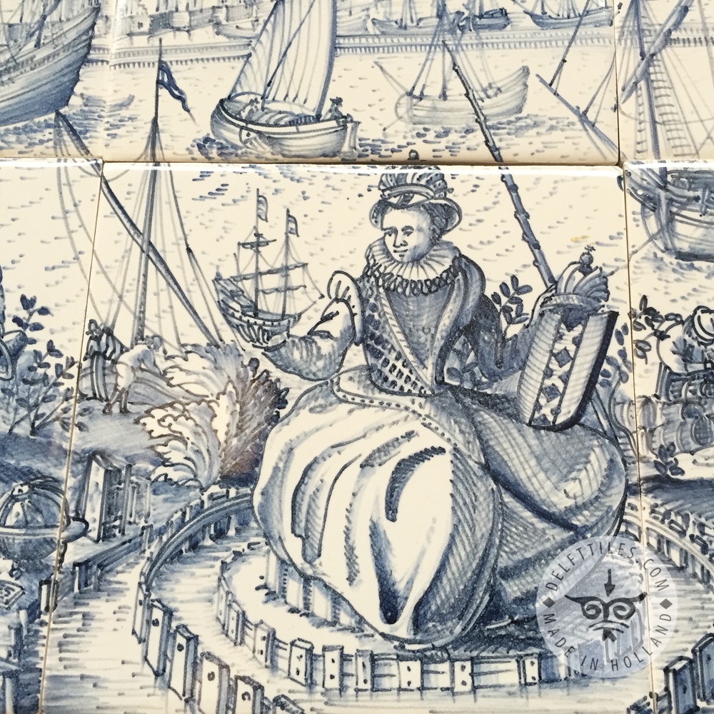 Amsterdam harbour front tile panel 11x3 tiles (L33) - Delft Tiles