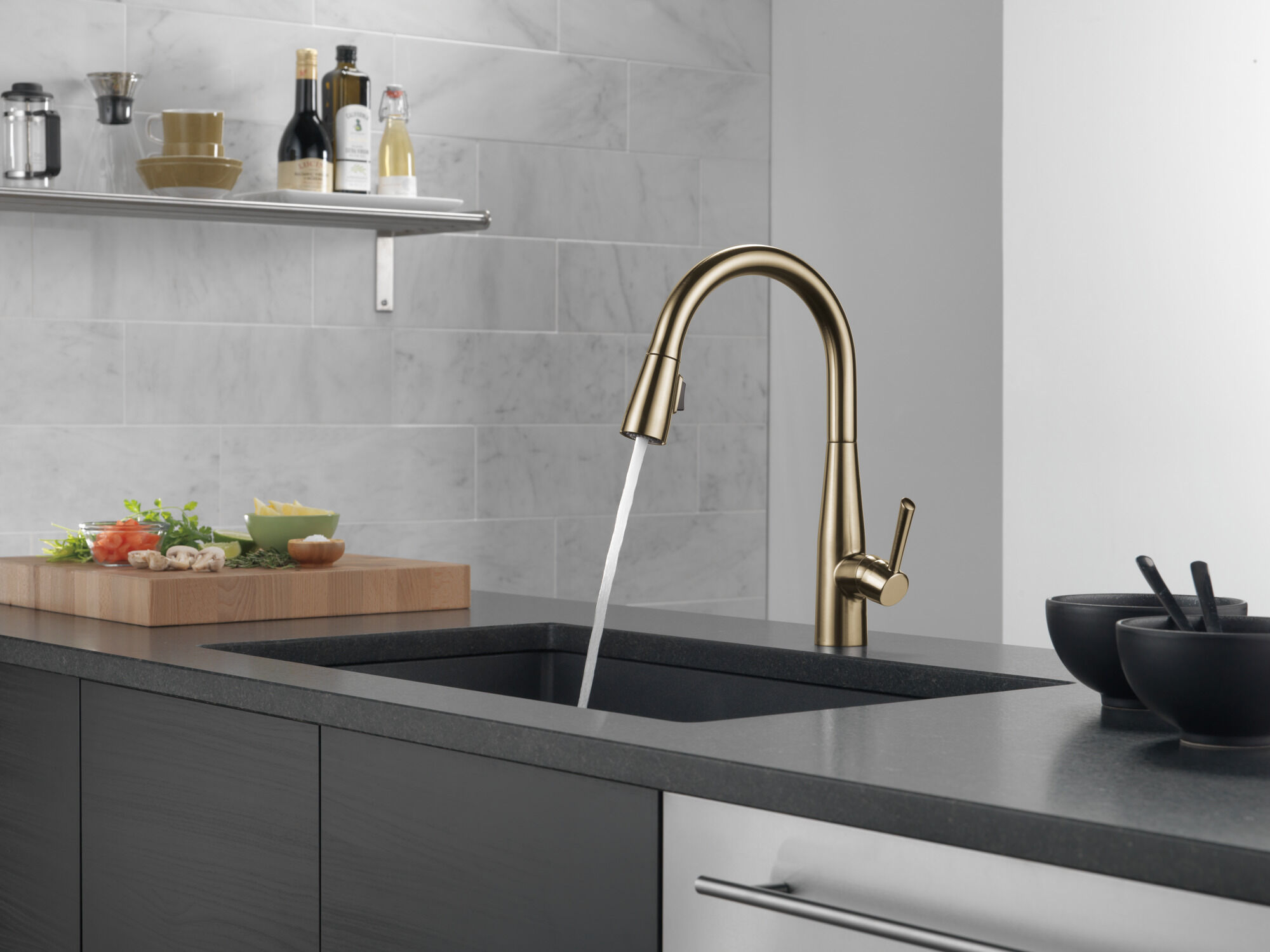 Single Handle Pull-Down Kitchen Faucet in Champagne Bronze 9113-CZ
