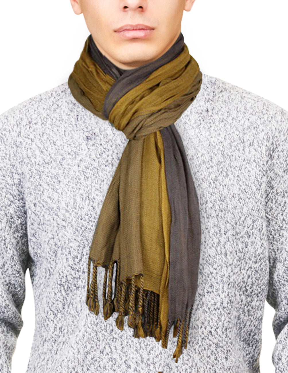 Dahlia Men's Rayon Triple Color Layer Scrunch Long Scarf Copper Gray
