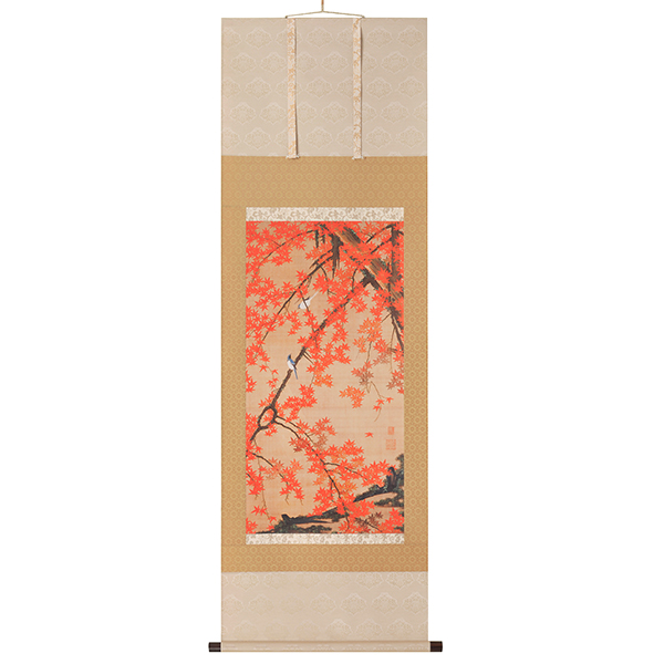 真作】岡田蘇水/桜小禽図/桜に小鳥図/掛軸/名家伝来/AC-477