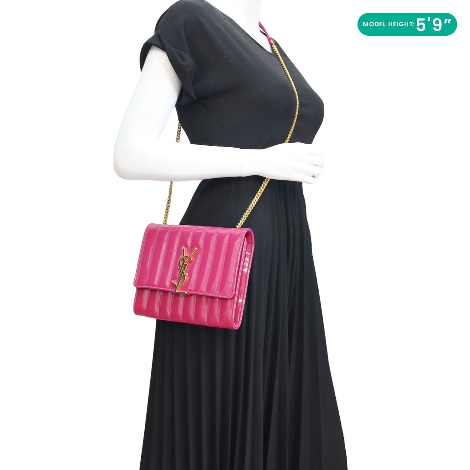 YVES SAINT LAURENT Vicky Patent Leather Crossbody Bag Pink