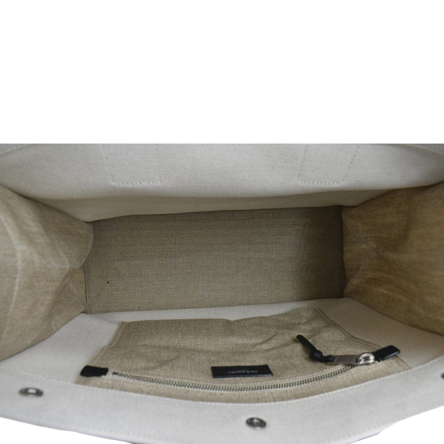 YVES SAINT LAURENT Rive Gauche Small Linen Leather Tote Griege