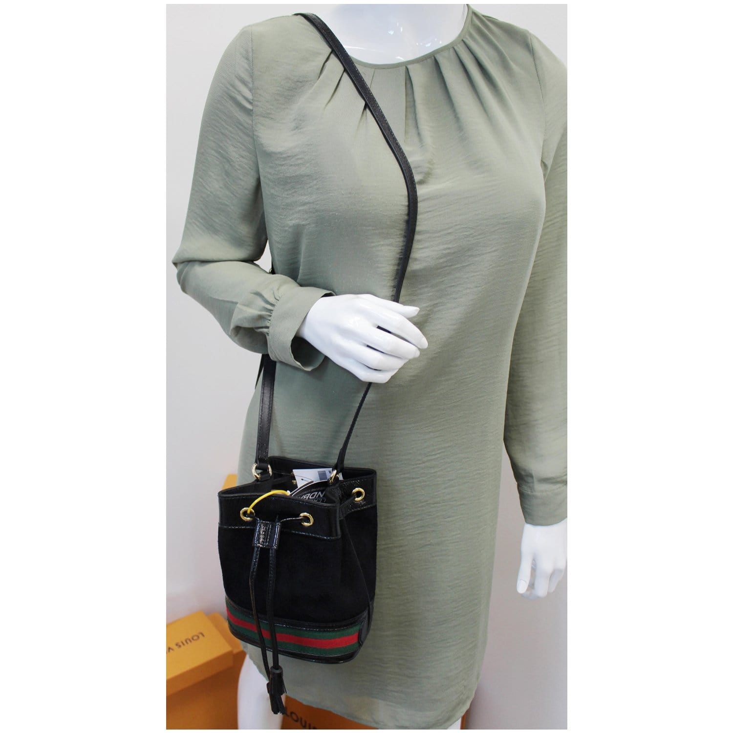 Gucci Ophidia Mini Textured Leather Suede Bucket Bag