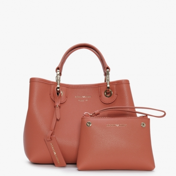 Emporio Armani Brick Dark Brown Pebbled Grab Bag