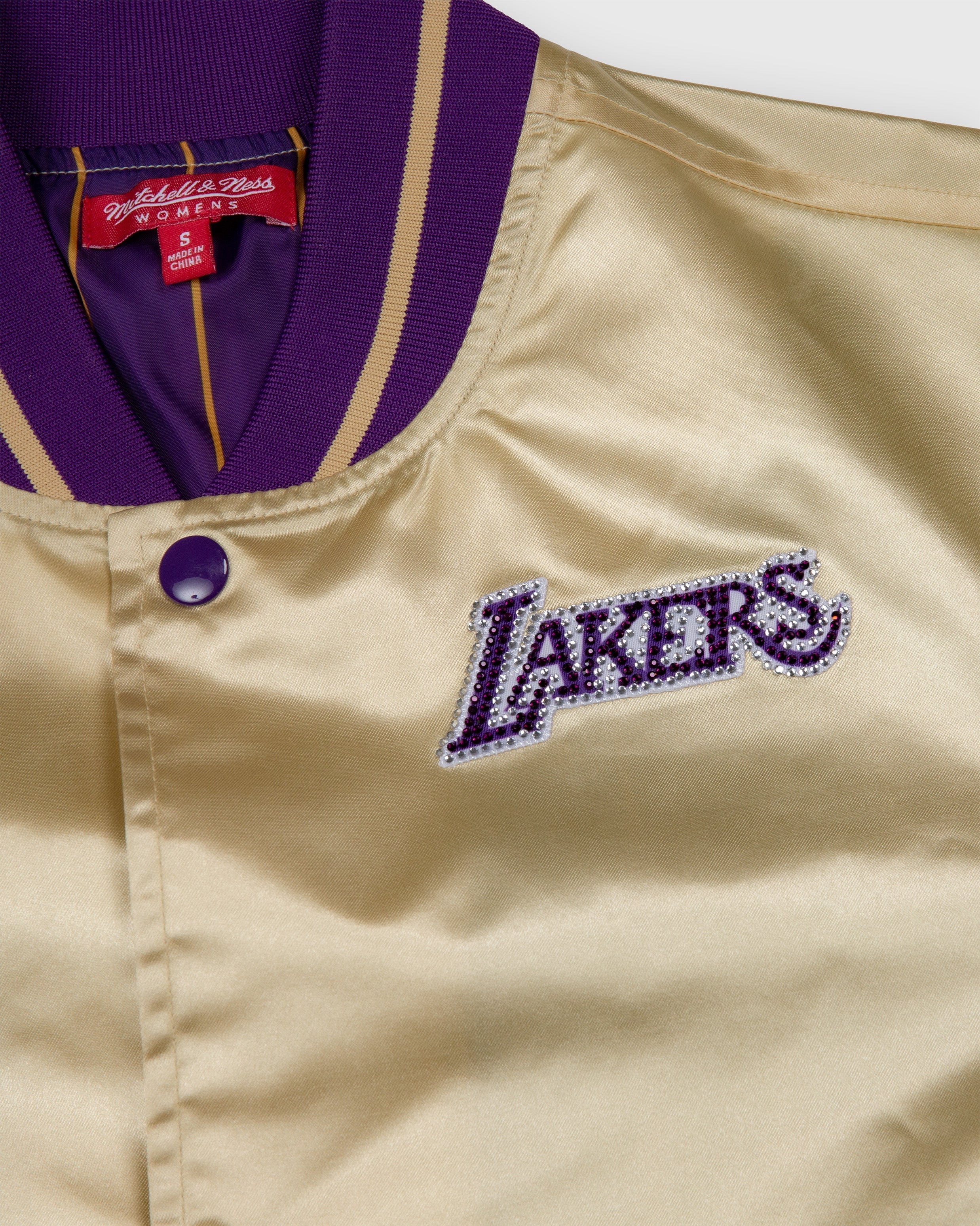 Los Angeles Lakers Gold Boxy Crop Rhinestone Satin Jacket – DannijoPro