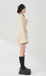 予約商品】ウエストオープンリボンデザインニットミニワンピース