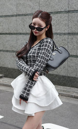 ボリュームフリルツイードニットミニワンピース – Darich (ダーリッチ)