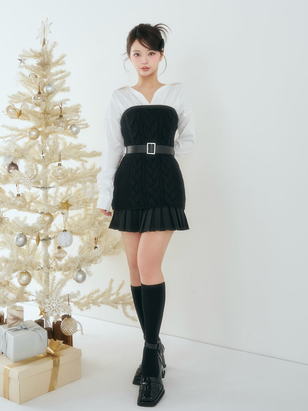 シャツドッキングプリーツニットミニワンピース – Darich (ダーリッチ)