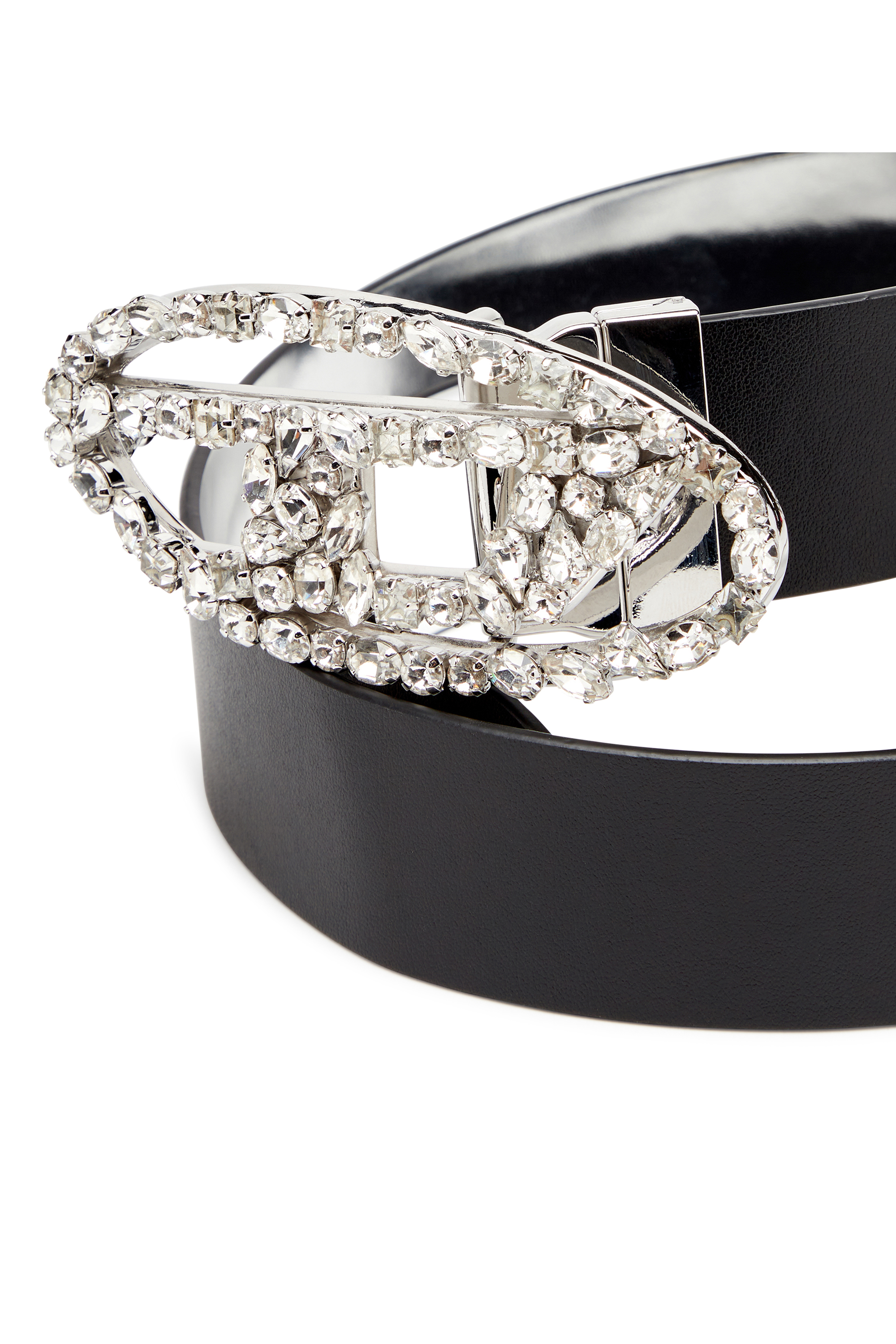 B-1DR STRASS 4cm Leather-backed denim belt with crystals｜ブルー