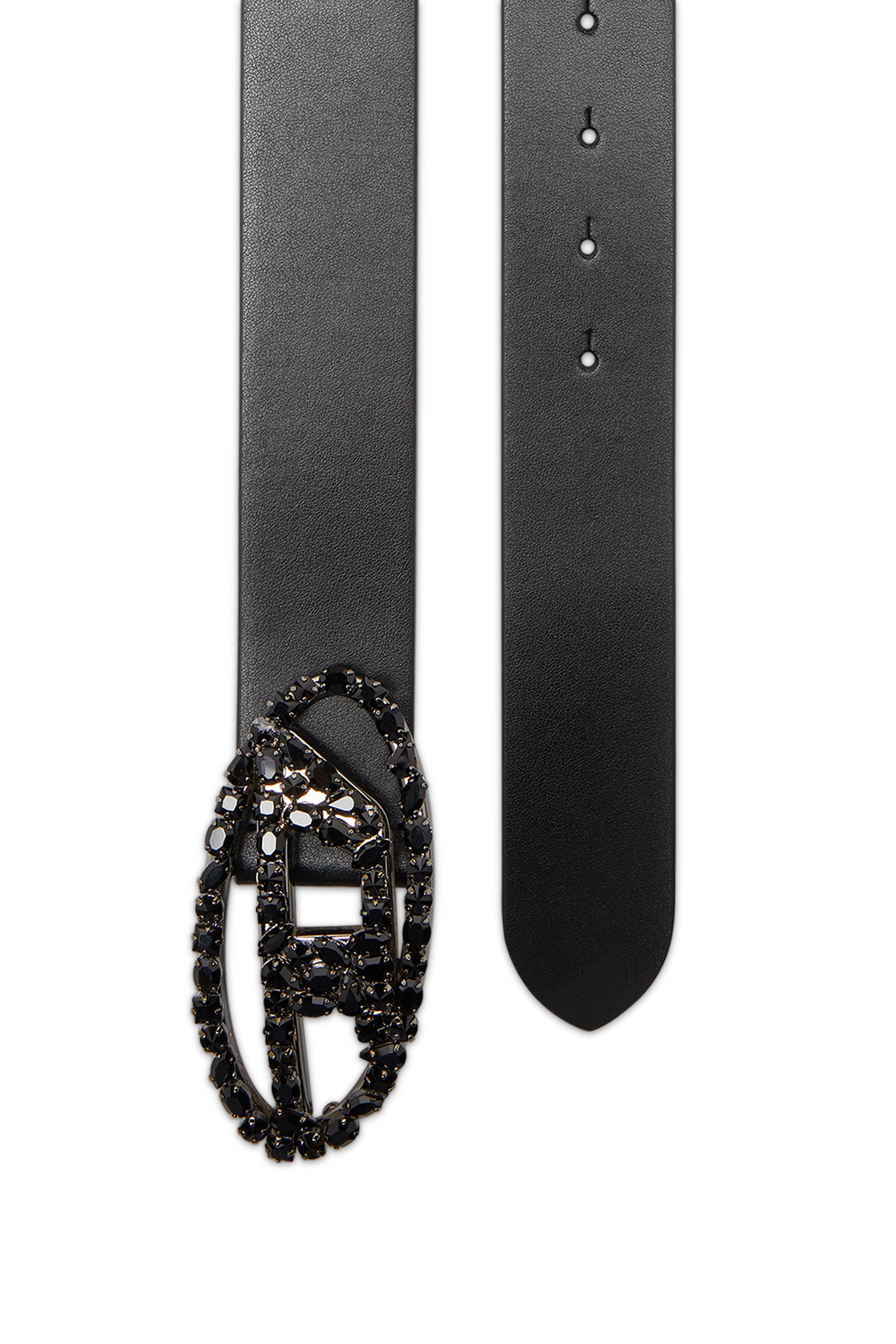 B-1DR STRASS 4cm Leather-backed denim belt with crystals｜ブルー