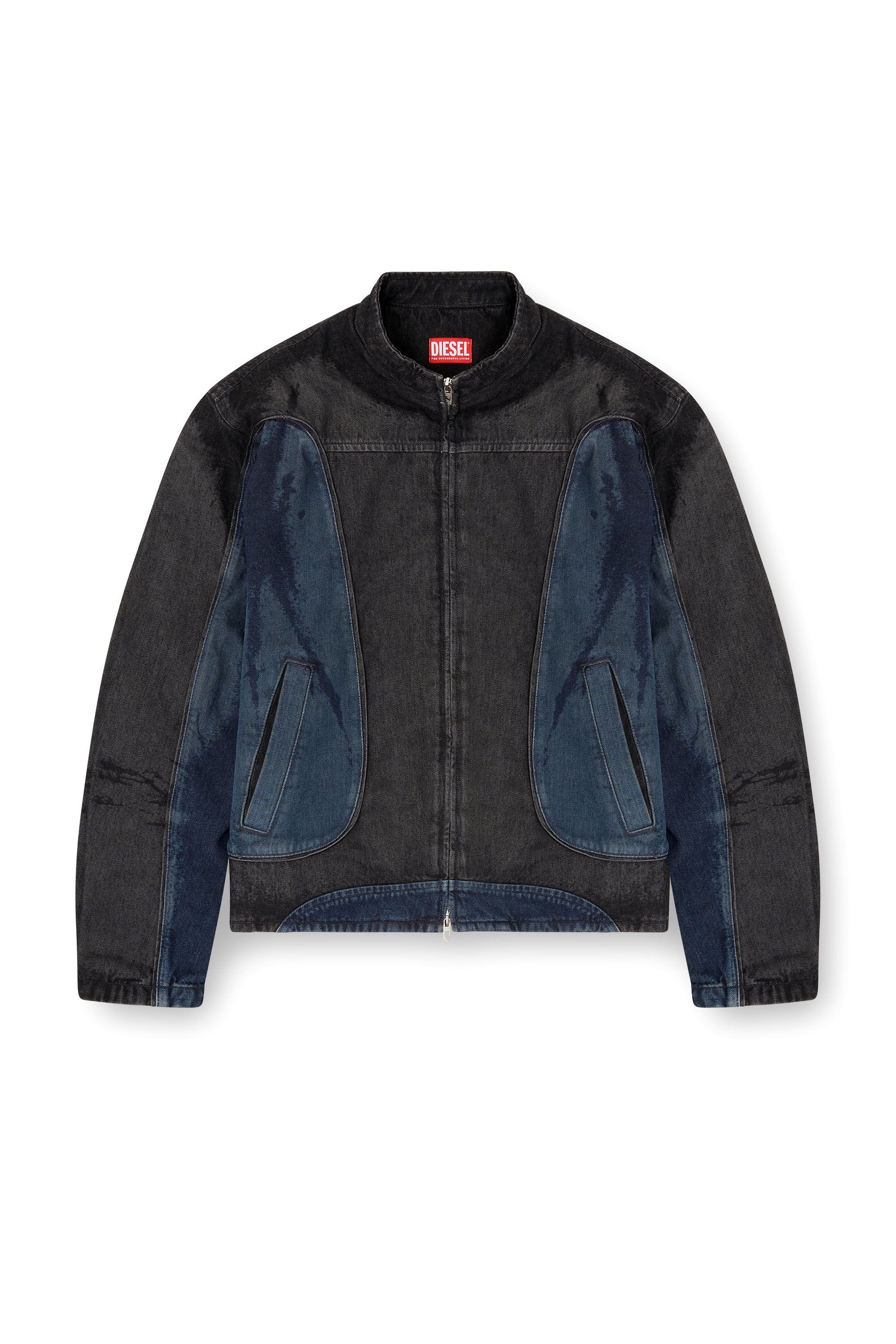 D-BLENK-S Biker-style jacket in bicolour denim｜マルチカラー