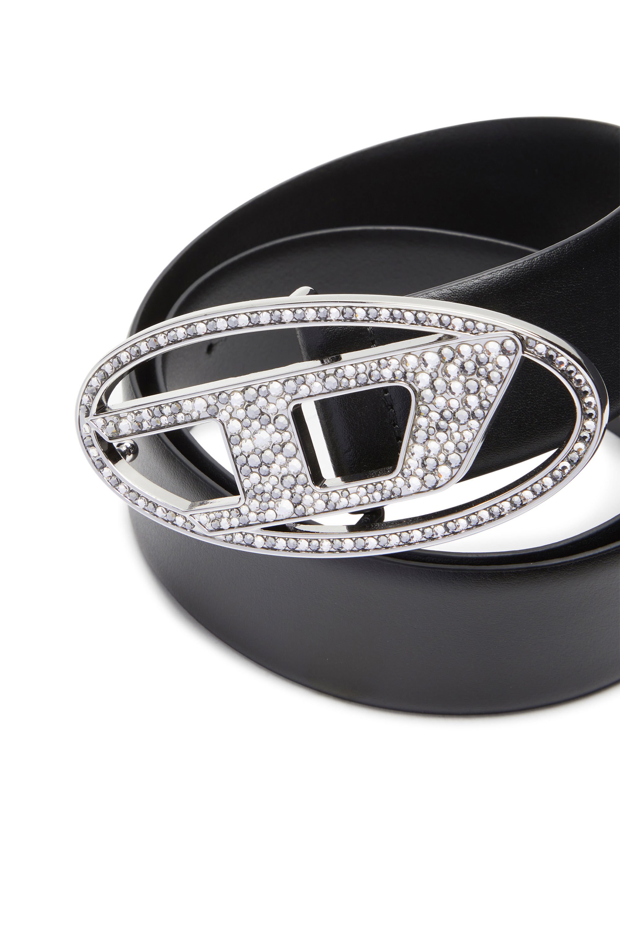 B-1DR STRASS 4cm Leather belt with crystal buckle｜ブラック