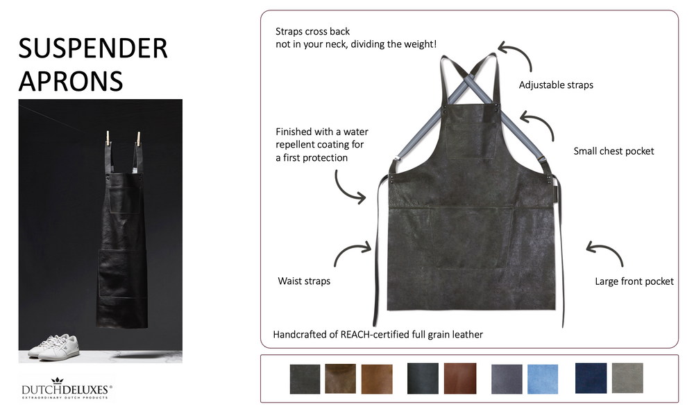 Dutchdeluxes - Luxury barbecue apron in full-grain Leather - With Susp
