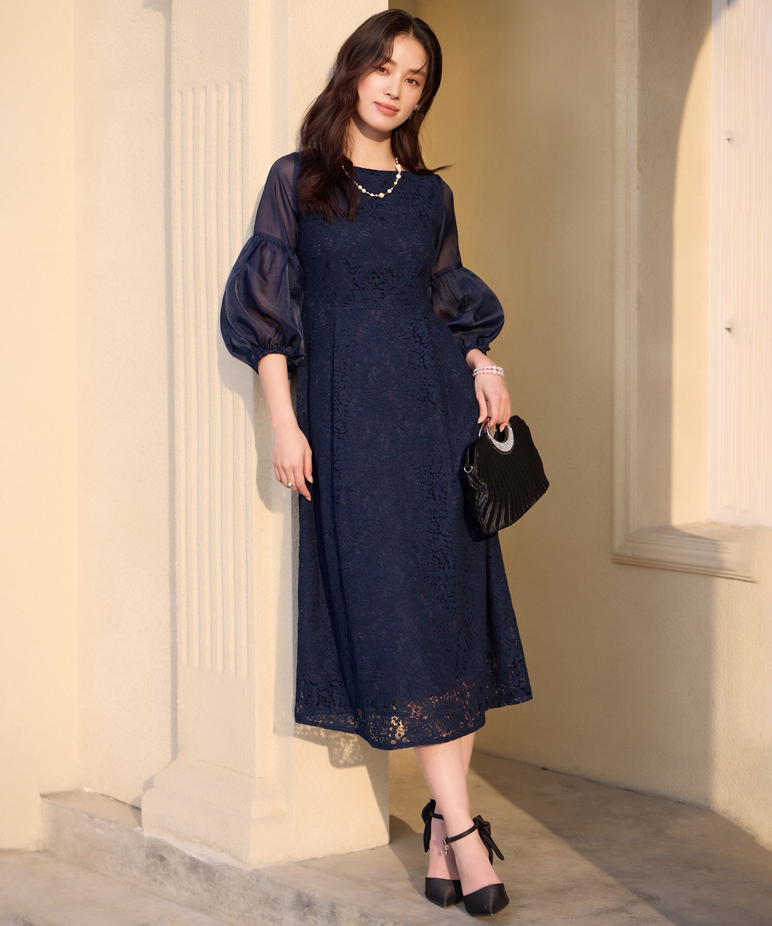 しっとり大人華やかなレースワンピースcy88652 ネイビー – [公式