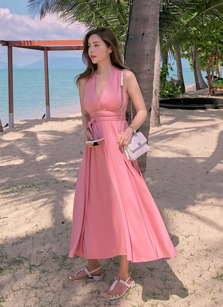 ホルターネックVネックロングワンピース | レディースファッション通販