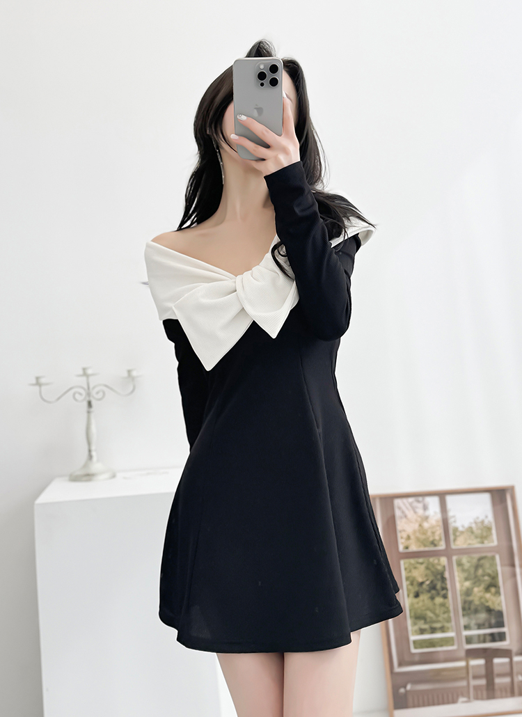 配色リボンオフショルミニワンピース | レディースファッション通販