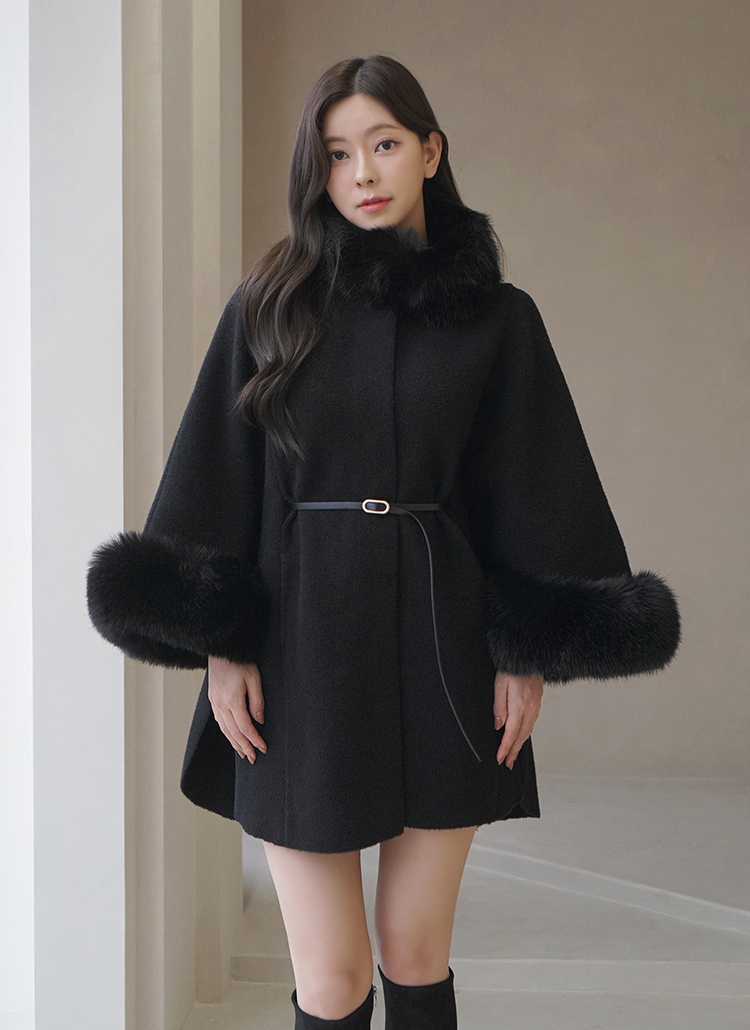 ベルト付エコファーケープコート | レディースファッション通販 - DHOLIC