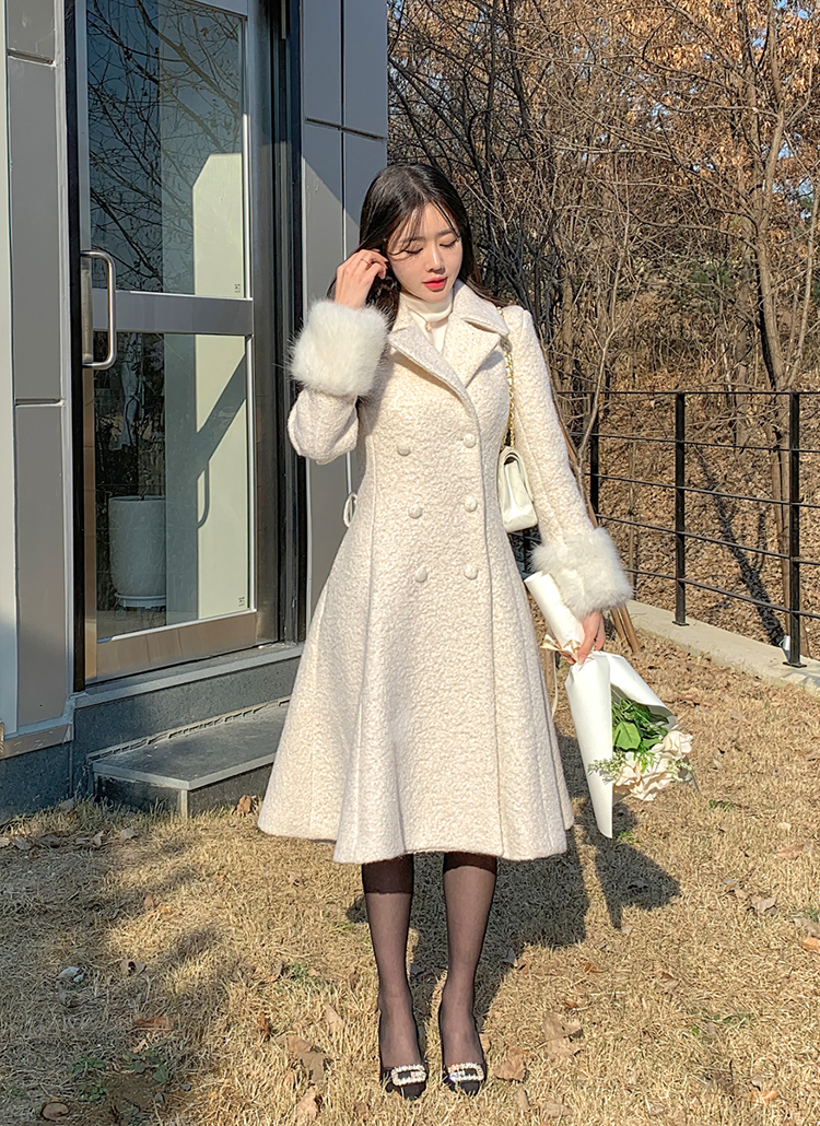 ベルト付エコファーポイントフレアコート | レディースファッション