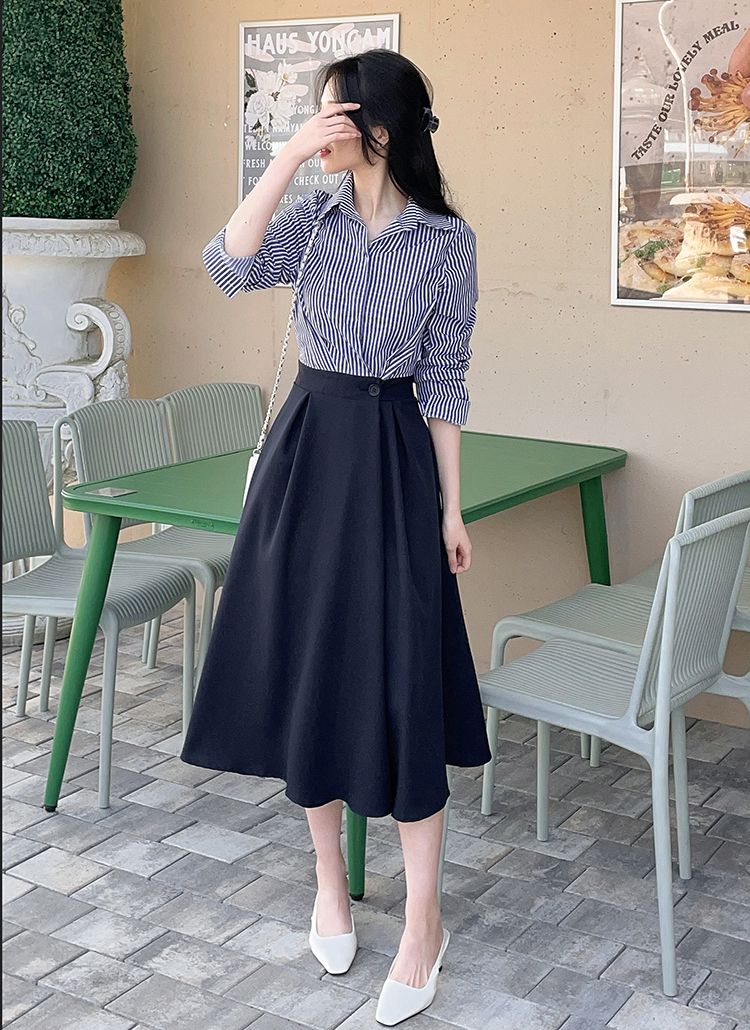 ツーピース風ストライプシャツワンピース | レディースファッション