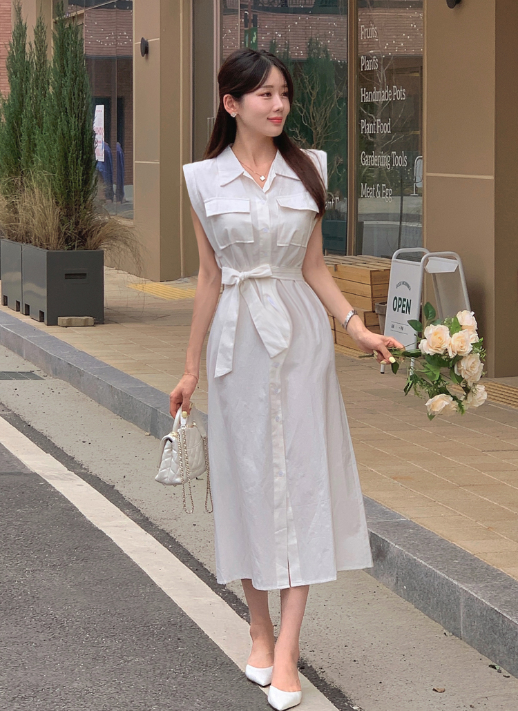 ストラップ付ノースリーブシャツワンピース | レディースファッション
