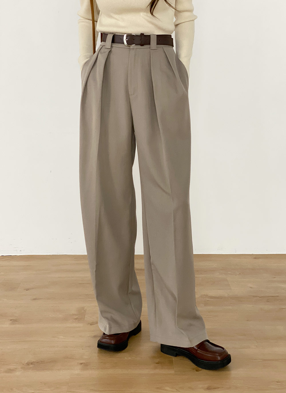 ベルト付ツータックスラックス | レディースファッション通販 - DHOLIC