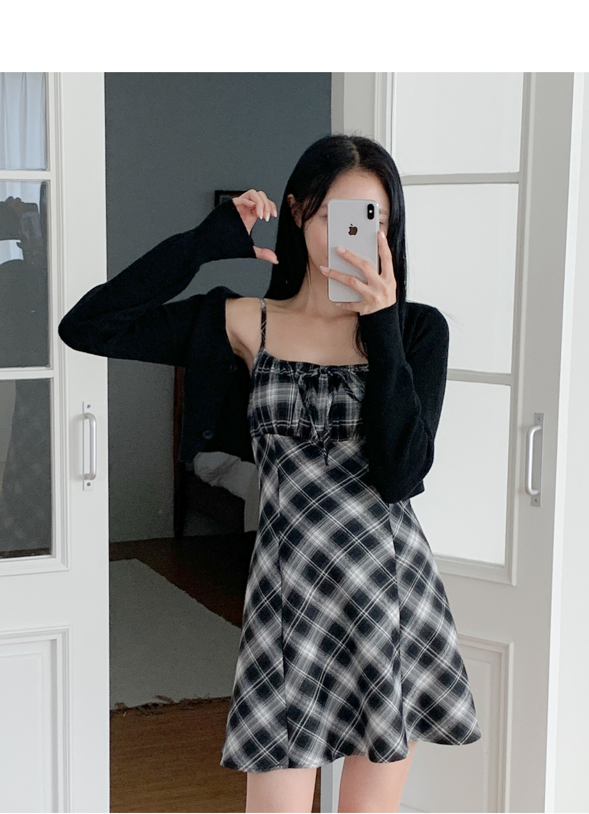 チェックギャザーリボンミニキャミワンピース | レディース