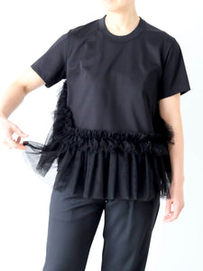 noir kei ninomiya 綿ポンチ×ナイロンチュールTシャツ [3Q-T004-051